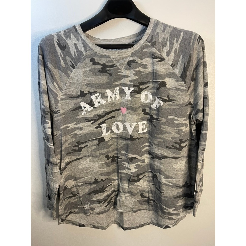 Grayson Threads Kids XXL Gray Camo Army of Love Graphic Long Sleeve Top Pullover